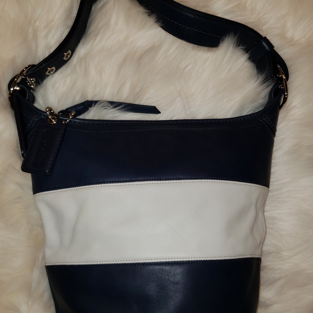 Coach Leather Blue White Stripe Hobo Purse